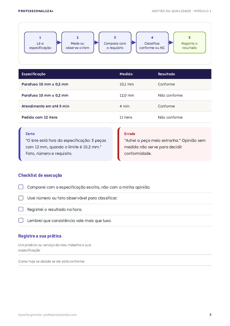 Página de exemplo 3 da apostila de Gestão da Qualidade