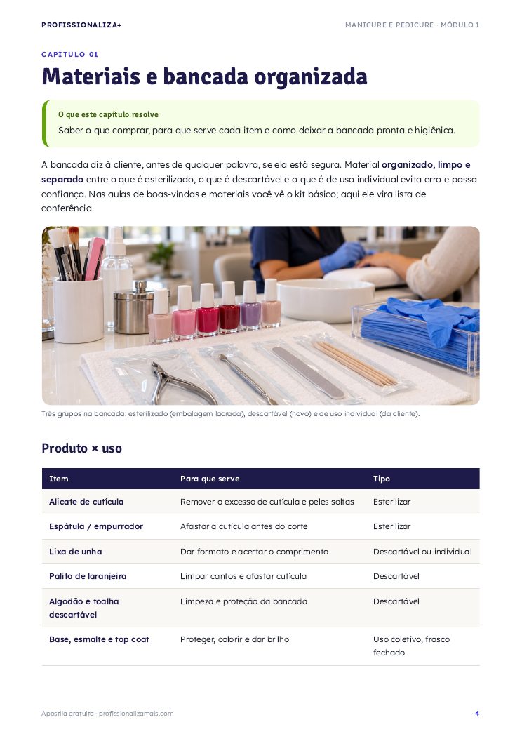 Página de exemplo 2 da apostila de Manicure e Pedicure