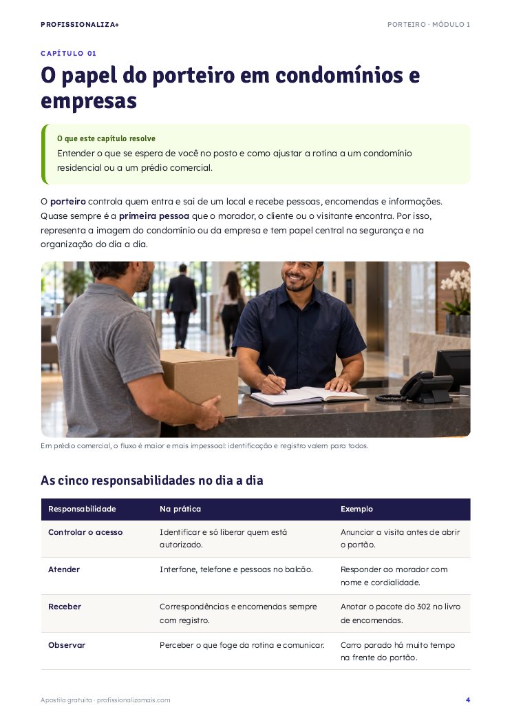 Página de exemplo 2 da apostila de Porteiro