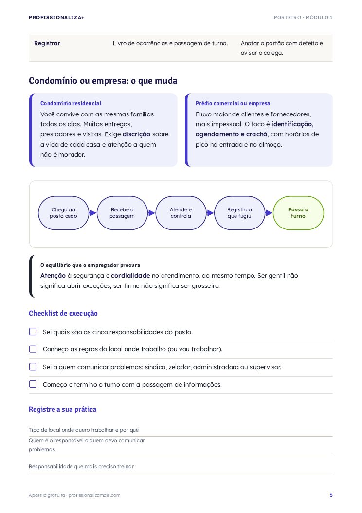 Página de exemplo 3 da apostila de Porteiro
