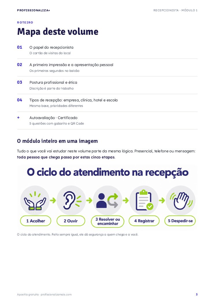 Página de exemplo 1 da apostila de Recepcionista