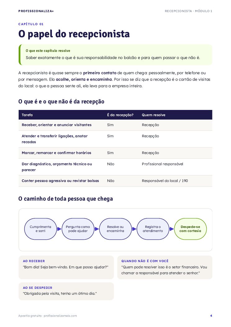 Página de exemplo 2 da apostila de Recepcionista