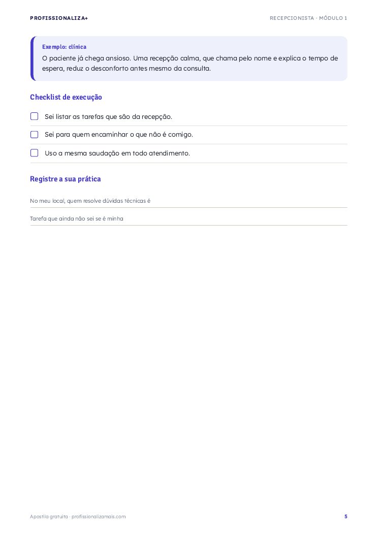 Página de exemplo 3 da apostila de Recepcionista