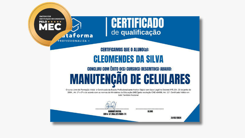 CERTIFICADO DO CURSO DE CONSERTO DE CELULARES